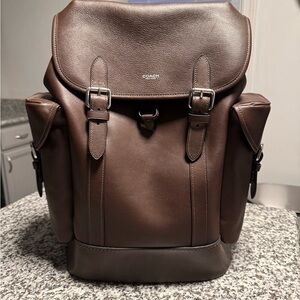 Coach Dark Brown Leather Buckle Backpack - Coach